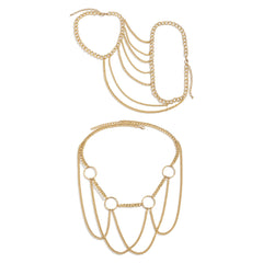 Punk women's hollow metal tassel chest chain U-shaped cross sexy French waist chain
