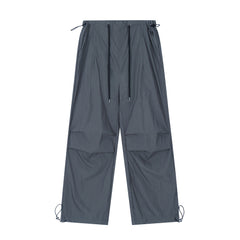 Wrinkled Casual Straight Cargo Pants Men's American Loose Solid Color Thin Sports Drawstring Cuffed Long Trousers