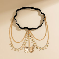 JK Pure Desire Wind Sexy Elastic Leg Chain Cross border Jewelry Green Painted Butterfly Tassel Leg Chain