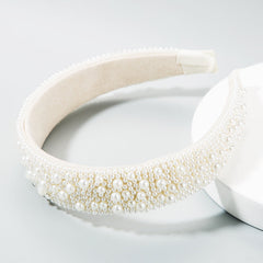 Trend Light Luxury Pearl Headband Hair Accessories Bride Retro Headwear Hand-Sewn Sponge Wide-Brimmed Headband