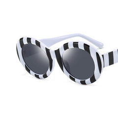 Striped Zebra Oval Sunglasses New Net Red Street Shot Personality Female Hip Hop Sunglasses Trend