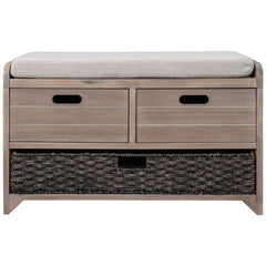 TREXM Storage Bench with Removable Basket and 2 Drawers, Fully Assembled Shoe Bench with Removable Cushion (White Washed)