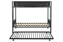 Metal double bed with casters/sturdy frame/no noise/comfortable guardrail/2 side ladders/no need for spring box