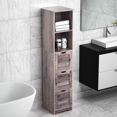 Bathroom Floor Cabinet with 3 Drawers 2 Shelves, Tall Narrow Bathroom Kitchen Pantry Storage Cabinet with Open Compartment Grey