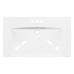30" Single Bathroom Basin Sink, Vanity Top Only, 3-Faucet Holes, Resin