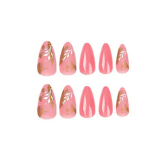 Manicure Wearable Nails Pink Nails Dot Ink Gold Foil Nail Art Stickers White Flower Nail Stickers Removable Nail