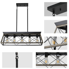5-Light Farmhouse Chandeliers for Dining Room Metal Rustic Pendant Island Light  Modern Rectangular Island Lights (No Bulbs)