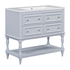36" Bathroom Vanity Cabinet with Sink Combo Set, Undermount Resin Sink, Free Standing Vanity Set with 4 Drawers Blue