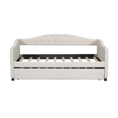 Upholstered Twin Size Daybed with Trundle, Beige