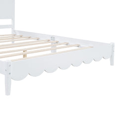 Queen Size Wood Platform Bed Frame, Retro Style Bed with Rectangular Headboard,No Need Box Spring,White