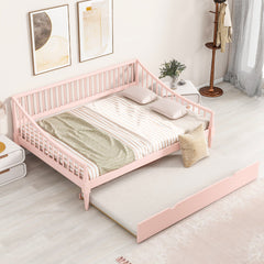 Full Size Daybed with Trundle and Support Legs  Pink