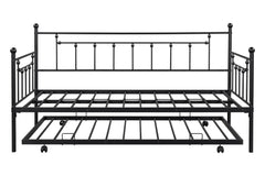 Metal double bed with ear shaft/sturdy/noise reduction/flexible ear shaft/retro style/no need for spring box (Black)