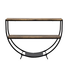 TREXM Rustic Industrial Design Demilune Shape Textured Metal Distressed Wood Console Table (Distressed Brown)
