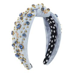 Retro Wide Edge Knot Bead Water Diamond Plush Fabric Thickened Letter Hair Hoop