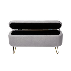 Grey Storage Ottoman Bench for End of Bed Gold Legs Modern Grey Faux Fur Entryway Bench