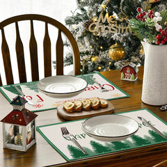 stmas linen placemats holiday party decorations insulation mats linen Christmas tree printed coasters