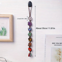 Natural crystal seven color rolling stone car hanging hand woven energy stone shaped mesh bag pendant