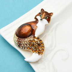 Wuli&baby Rhinestone Enamel Fox Brooches For Women Animal Party Causal Brooch Pins Gifts
