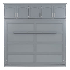Full Size Murphy Bed Wall Bed with Top Cabinets,Gray