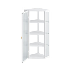 Glass Door Wall Mounted Corner Cabinet with Featuring Four-tier Storage  White