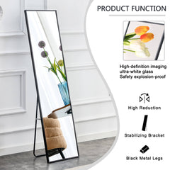 Aluminum alloy metal frame wall mounted full-length mirror black 65 * 23“