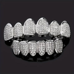Hip hop braces with copper zircon micro inlaid with real gold Halloween teeth decoration exaggerated hiphopgrills