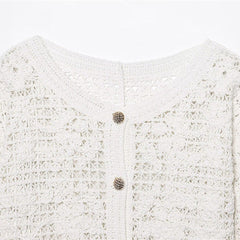 Style Women's Fashion Casual Long Sleeve Single Breasted Crochet Jacket