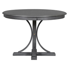 TREXM Five Piece Retro Round Dining Table Set with Curved Brackets and 4 Restaurant Cushioned Chairs (Dark Gray)