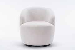 Teddy Fabric Swivel Accent Armchair Barrel Chair With Black Powder Coating Metal Ring Ivory White