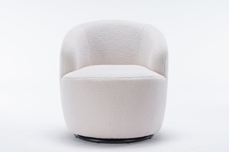 Teddy Fabric Swivel Accent Armchair Barrel Chair With Black Powder Coating Metal Ring Ivory White