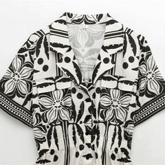 Versatile woven Cuban collar jumpsuit shorts