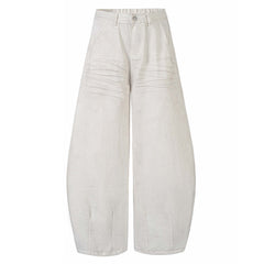 Sprayed and Distressed Denim Tapered Pants with High Street Punk Pocket Design, Loose Wide Leg Long Pants