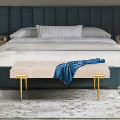 48'' Modern Ottoman Bench Velvet Bench Upholstered Footrest With Gold Metal Legs And Padded Seat For Bedroom Living Room