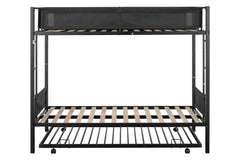 Metal double bed with casters/sturdy frame/no noise/comfortable guardrail/2 side ladders/no need for spring box