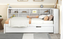 Wooden Twin Size DayBed with Twin Trundle, DayBed with Storage Shelf and USB Charging Ports,White