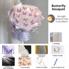 New DIY Butterfly Bouquets Handmade Butterfly Flower Material Package Bouquet with Light String Wedding Decor Gift for Girlfrien