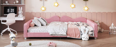 Full size Upholstered Daybed, Sherpa Fabric Sofabed with Cloud-Shaped Backrest, No Box-spring Needed, Pink