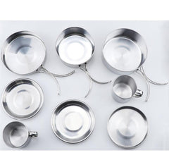 Mayitr 8Pcs Stainless Steel Outdoor Camping Picnic Pot Pan Kit Camping Backpacking Hiking Cookware Set High quality
