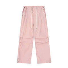 Wrinkled Casual Straight Cargo Pants Men's American Loose Solid Color Thin Sports Drawstring Cuffed Long Trousers