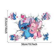 3D Broken Wall Stitch Wallpaper Children's Room Art Poster Decoration Self Adhesive Cartoon Anime Sticker Glass Door Sticker
