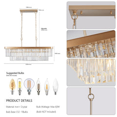 Chandeliers,Rectangular Crystal Chandelier Adjustable,E12 Modern Industrial Crystal Lights (Bulb Not Included)