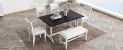 TOPMAX Farmhouse 6-Piece Trestle Dining Table Set with Upholstered Dining Chairs and Bench  59inch, White