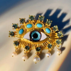 New Exaggerated Devil's Eye Brooch Baroque Pearl Tassel for Men Women Unisex Pin Jewelry European And American Vintage