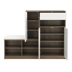 ON-TRANS 2-in-1 shoe storage platform and shoe cabinet, with soft cushioned seats and adjustable shelves, white