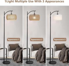 Arc Floor Lamp with Remote Control, Dimmable LED Floor Lamp with 3 Color Temperature Boho Farmhouse Tall Pole Lamp