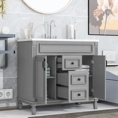 36'' Bathroom Vanity with Top Sink, Modern Bathroom Storage Cabinet with 2 Soft Closing Doors and 2 Drawers, Single Sink Bathroo