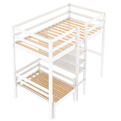 Convertible Loft Bed with L-Shape Desk, Twin Bunk Bed with Shelves and Ladder White