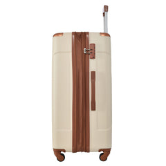 Hardshell Luggage Sets 3 Pcs Spinner Suitcase with TSA Lock Lightweight 20''24''28'' Brown white + ABS
