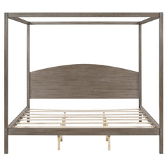 King Size Canopy Platform Bed with Headboard and Support Legs, Brown Wash