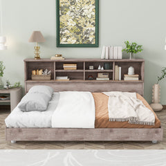 Full Size Daybed Frame with Storage Bookcases Wood Light Oak